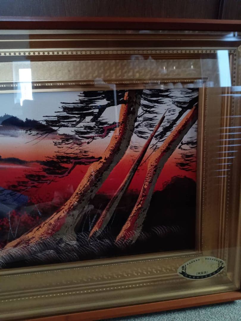 油彩画 大型作品 立体赤富士 美峰 額縁サイズ92.5✕42cm 日本美術工芸品