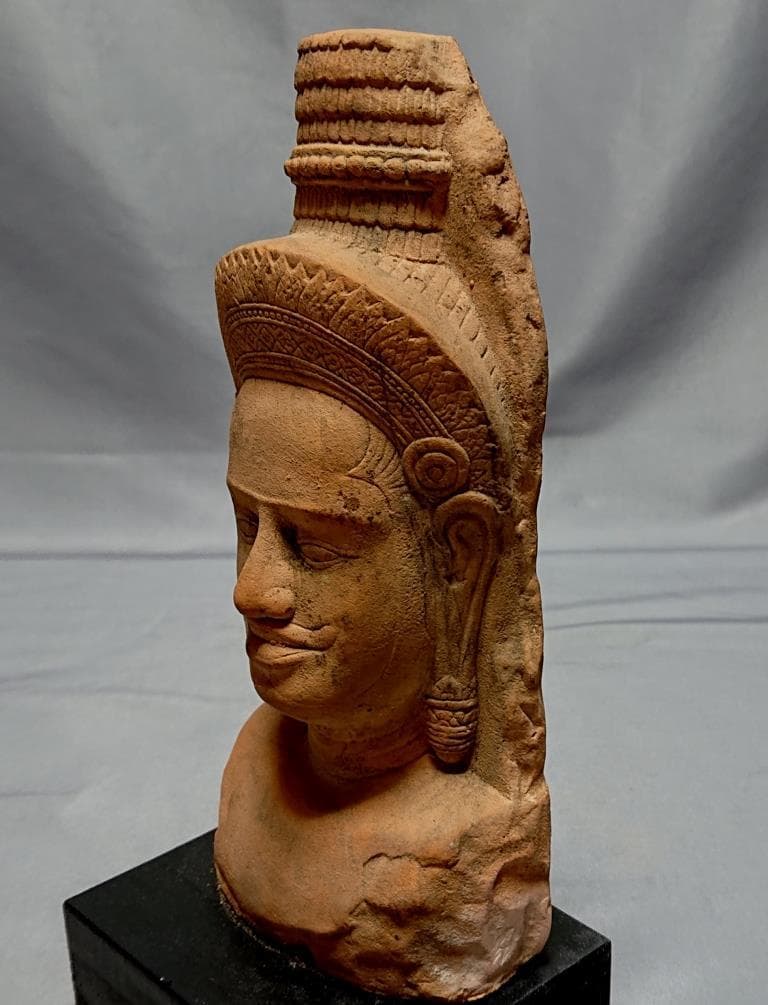 コレクター収集　タイ　クメール仏像　頭部　台付