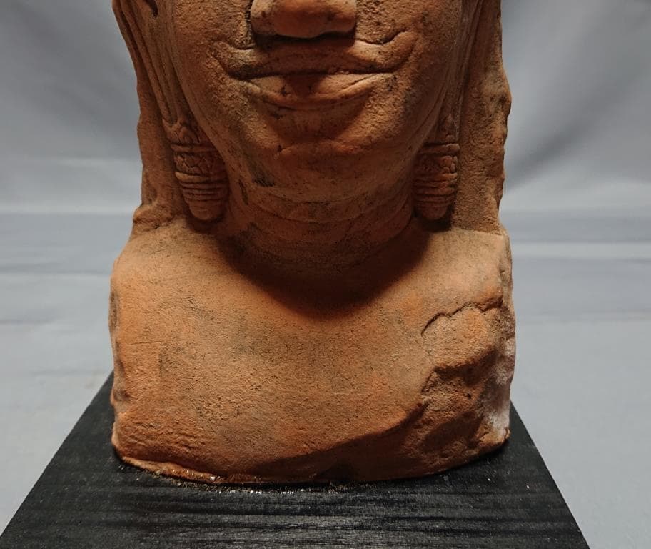 コレクター収集　タイ　クメール仏像　頭部　台付