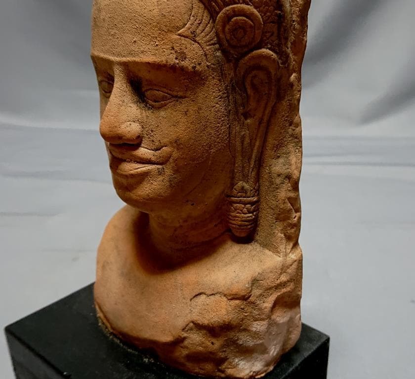 コレクター収集　タイ　クメール仏像　頭部　台付