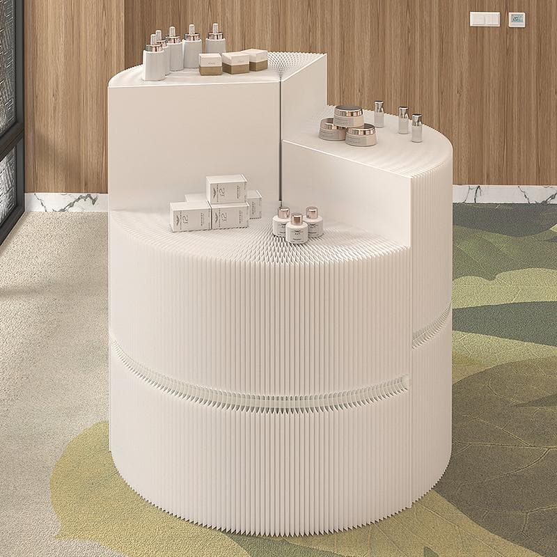 ホワイト階段円柱型ディスプレイ台 直径40cm高さ78㎝ 陳列台 組立不要展示会