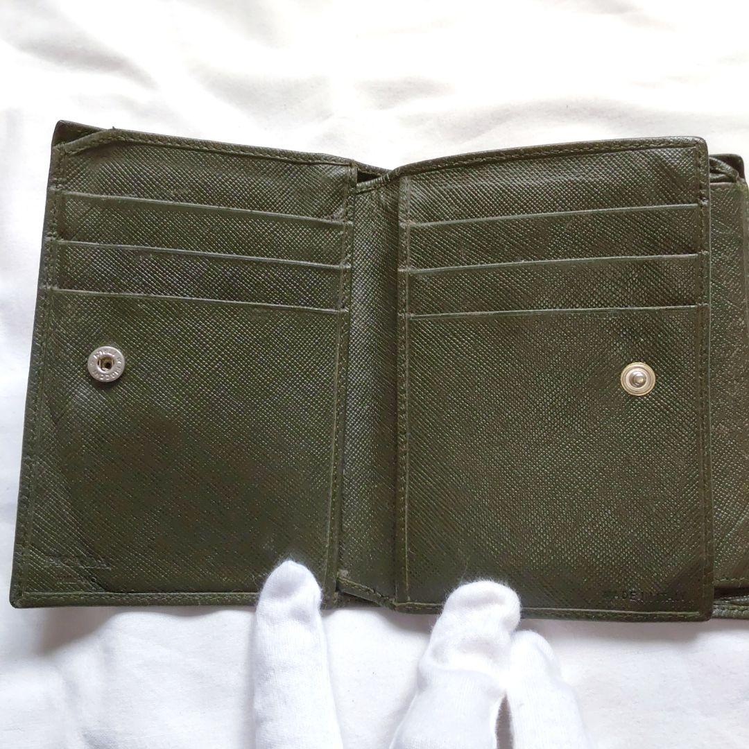 レア色✨PRADA サフィアーノレザーダークグリーンオリーブグリーン二つ折り財布