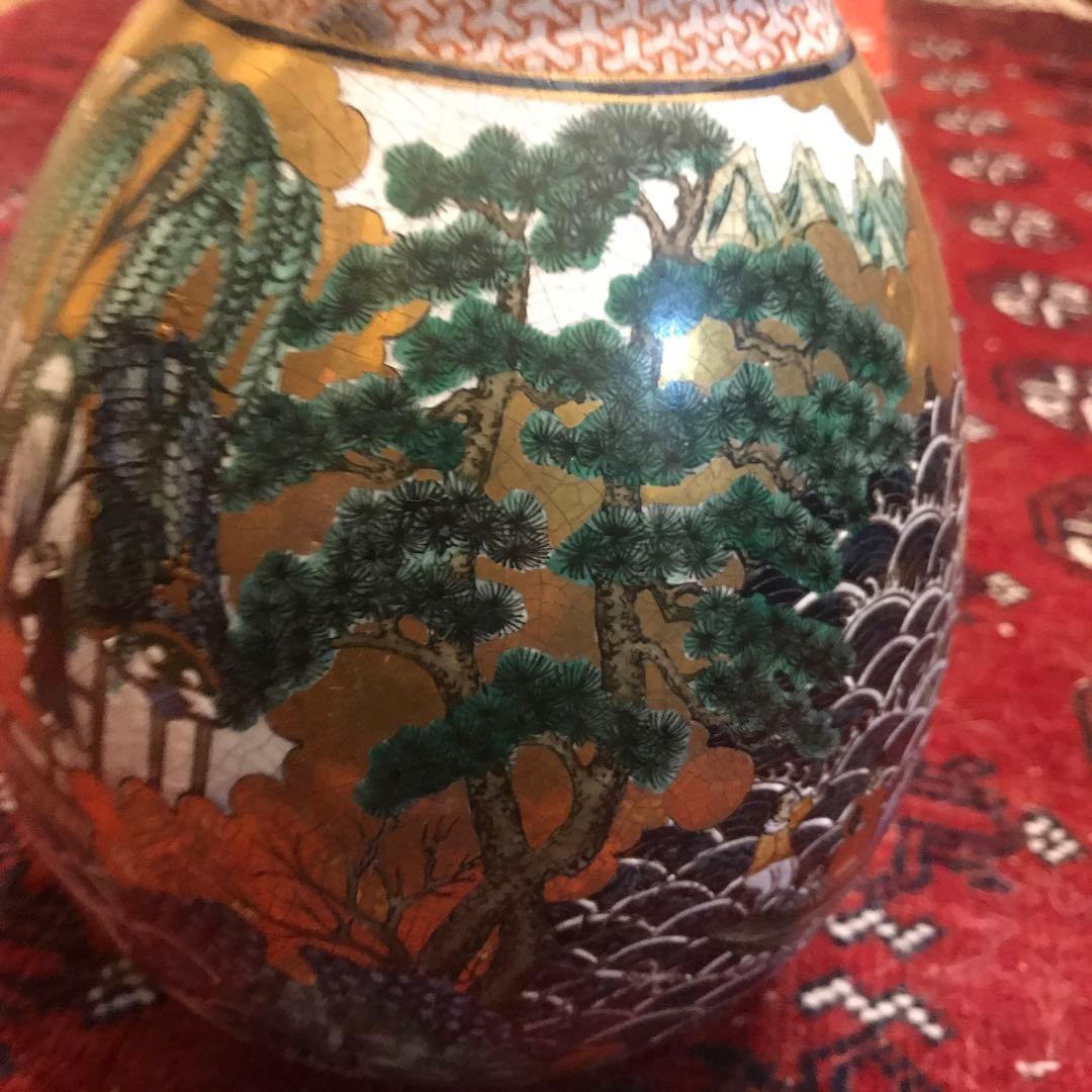 【薩摩焼】金欄手 十字紋花器 31cm 共箱付き 状態良好