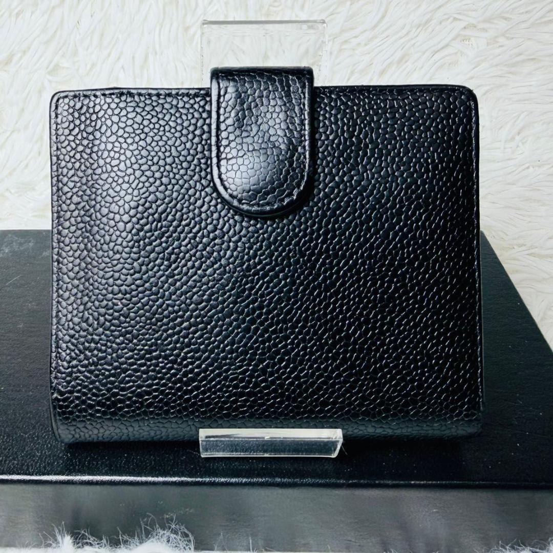 セール！CHANEL 二つ折り財布 ココマーク キャビアスキン レザー Wホック