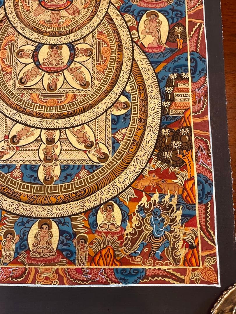 チベット密教 手描き曼荼羅（マンダラ）タンカ【新品・一点物】肉筆画 Ｄ6