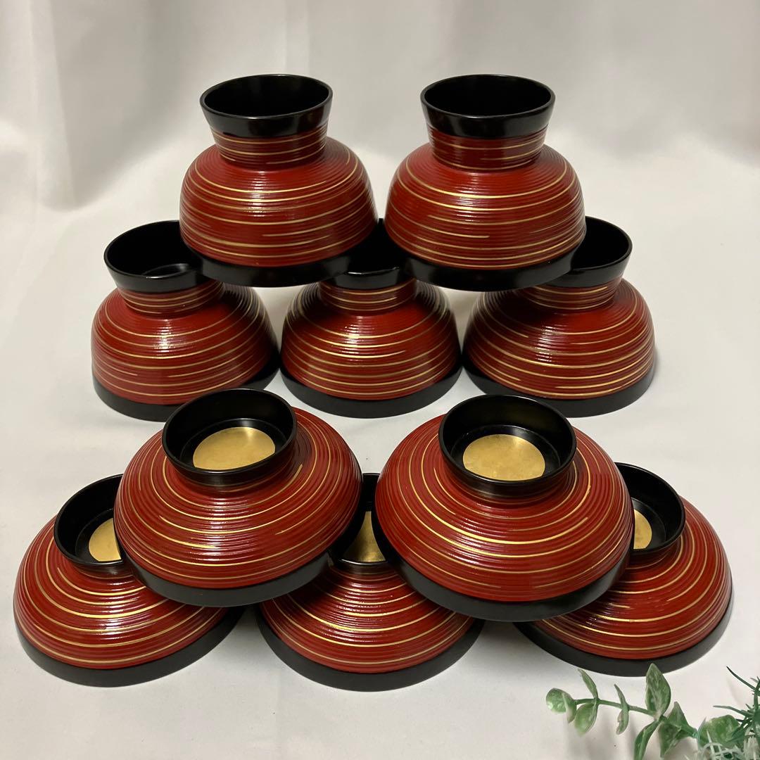 象彦　蓋つき汁椀　5客　吸物椀　木製漆器 金箔　千筋金彩　高級うるし塗り