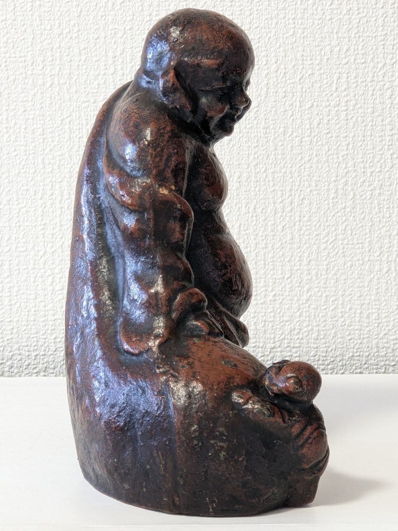♦時代物 置物飾り 江戸時代頃 唐子に布袋像？鉄製？備前焼置物 七福神 骨董品