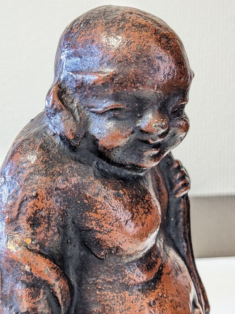 ♦時代物 置物飾り 江戸時代頃 唐子に布袋像？鉄製？備前焼置物 七福神 骨董品