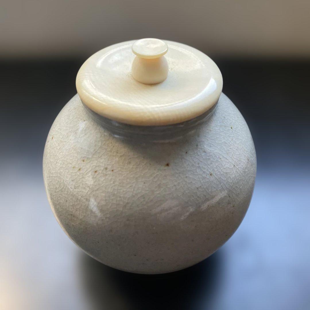 新品　茶道具　萩焼　江月　文琳茶入 鳳斉謹製 西陣織　　箱入