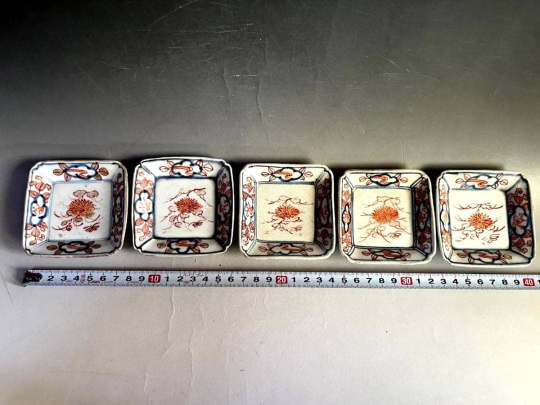 小皿■赤絵 5客 大明年製 花唐草紋 貫入有 江戸後期 古美術 時代物 骨董品■