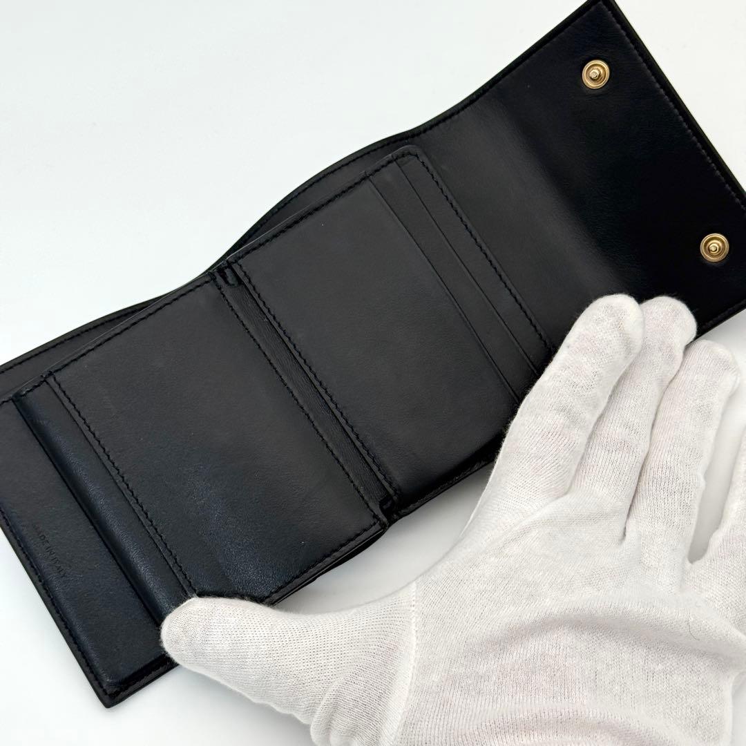 美品 CELINE スモール トリフォールド ウォレット 三つ折り 財布 黒