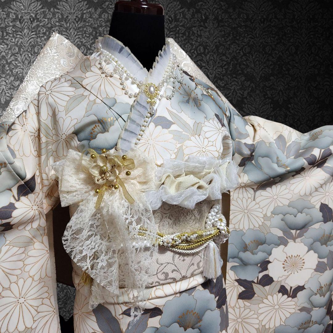 振袖フルセット(9点)・成人式・金彩加工・くすみ・金駒刺繍・胴裏正絹・逸品