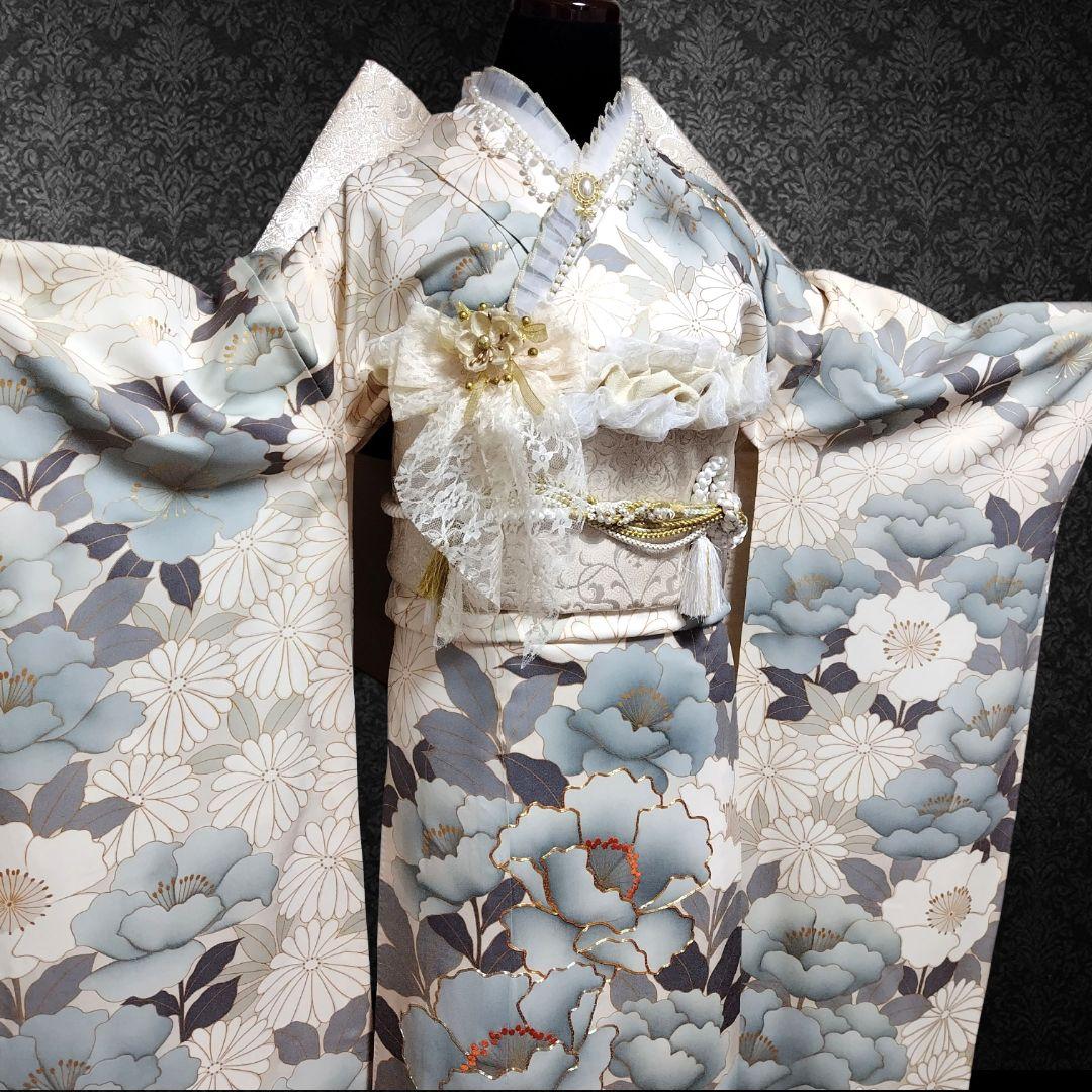 振袖フルセット(9点)・成人式・金彩加工・くすみ・金駒刺繍・胴裏正絹・逸品