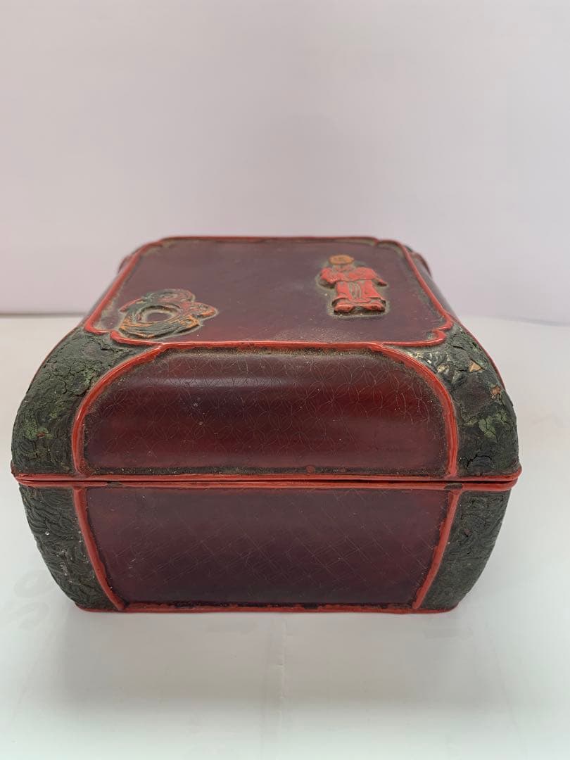 中国美術　堆漆細工刻『人物物語文』蓋物 木製漆塗 菓子器唐物茶道具