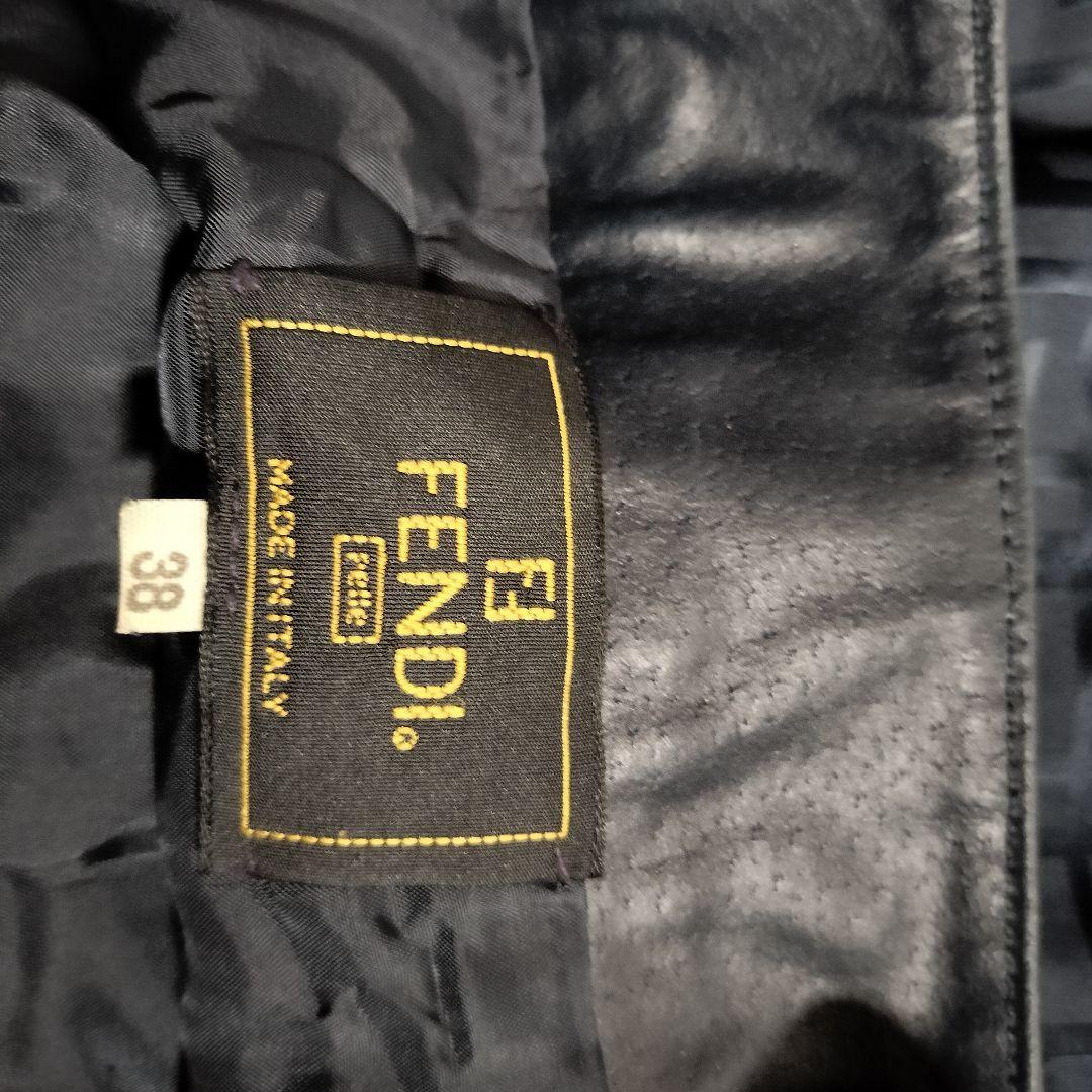 FENDI フェンディ ひざ丈スカート レザー ナイロン ズッカ柄 ドッキング