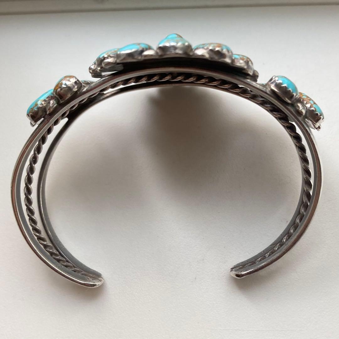 スターリングシルバー ナバホ族 ターコイズ フラワー クラスター バングル