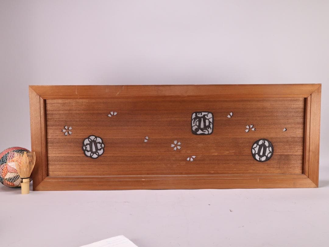 BK181　書院欄間　透かし彫り　さくら図　鍔象嵌　武具　刀剣 和室 茶室