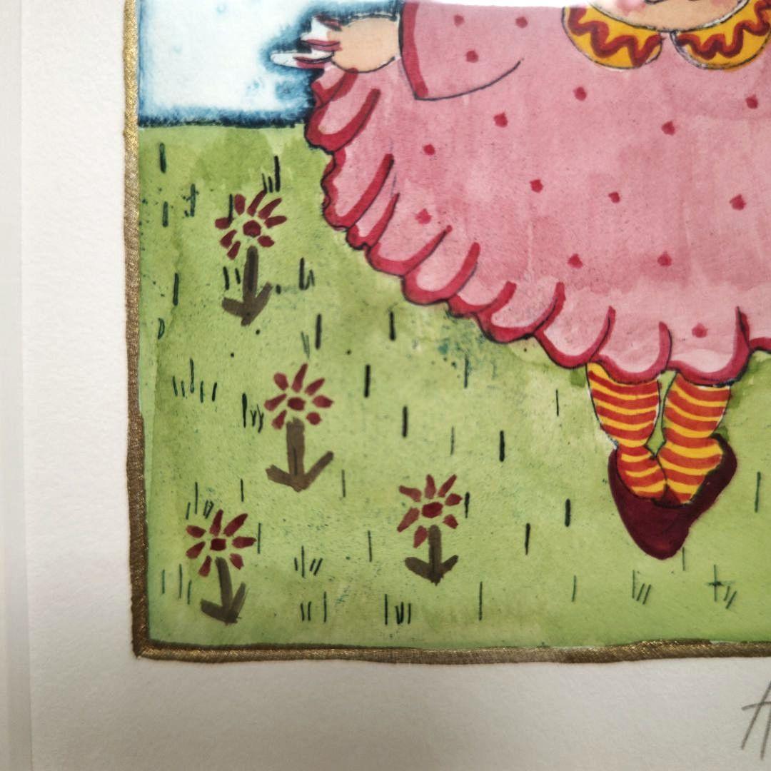 特価◯絵画 エッチング＋手彩色複合技法版画 額装品