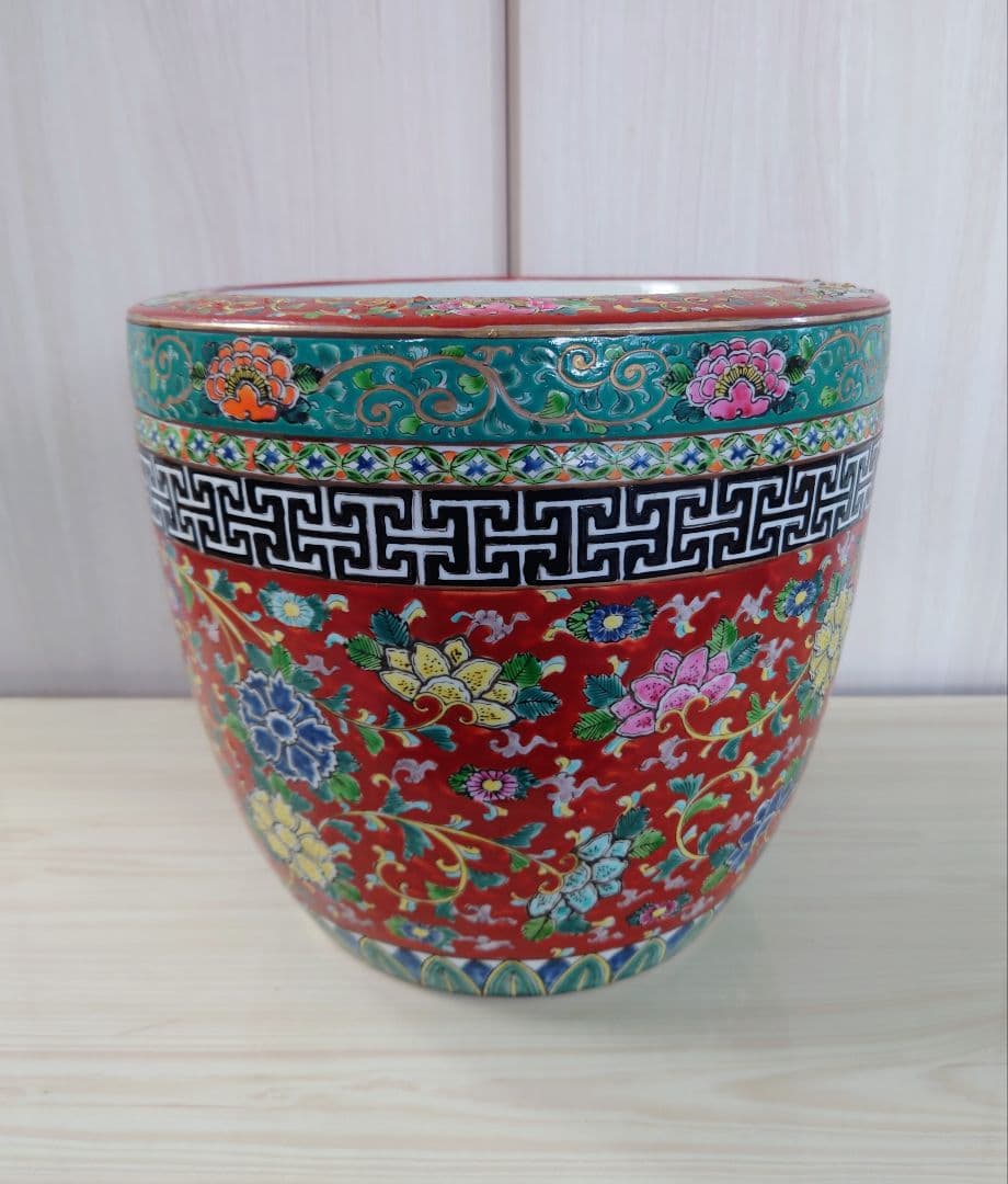 十錦手色絵　火鉢　時代物