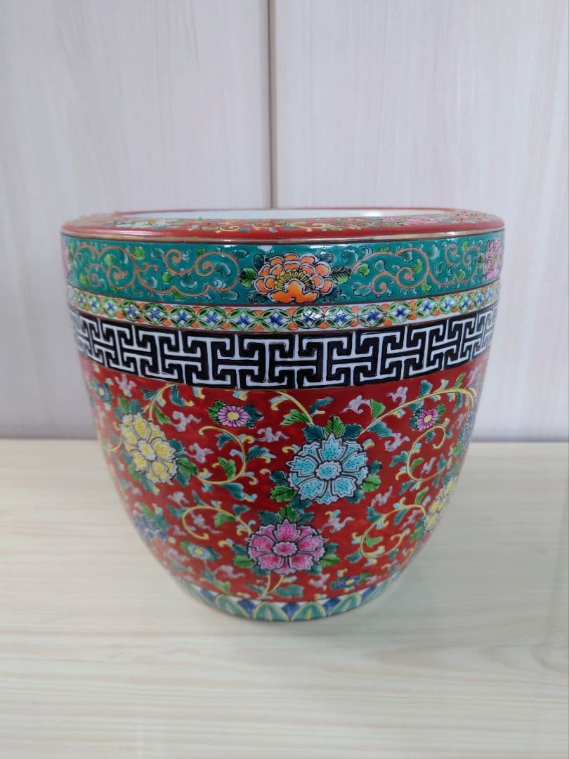 十錦手色絵　火鉢　時代物