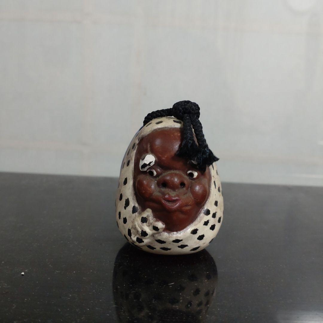 昭和のおかめとひょっとこの 2面の陶器製土鈴