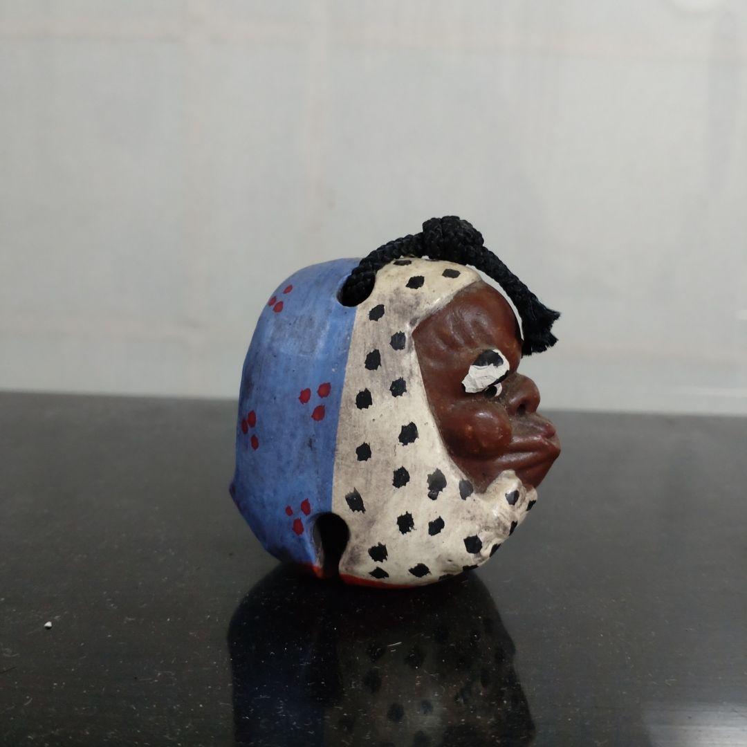 昭和のおかめとひょっとこの 2面の陶器製土鈴