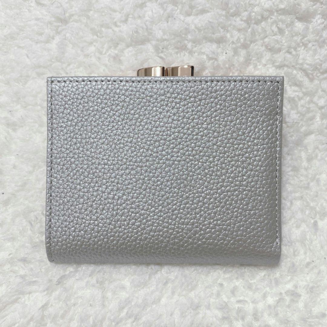 皇居 浄化 シルバー 銀 二つ折り財布 牛革 箱付き がま口 菊