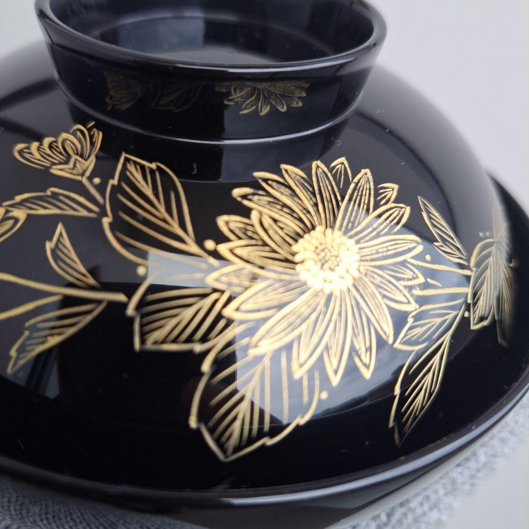 【輪島塗　御吸物椀×5客】布着本堅地　浅見漆器店　沈金\"五君子　未使用