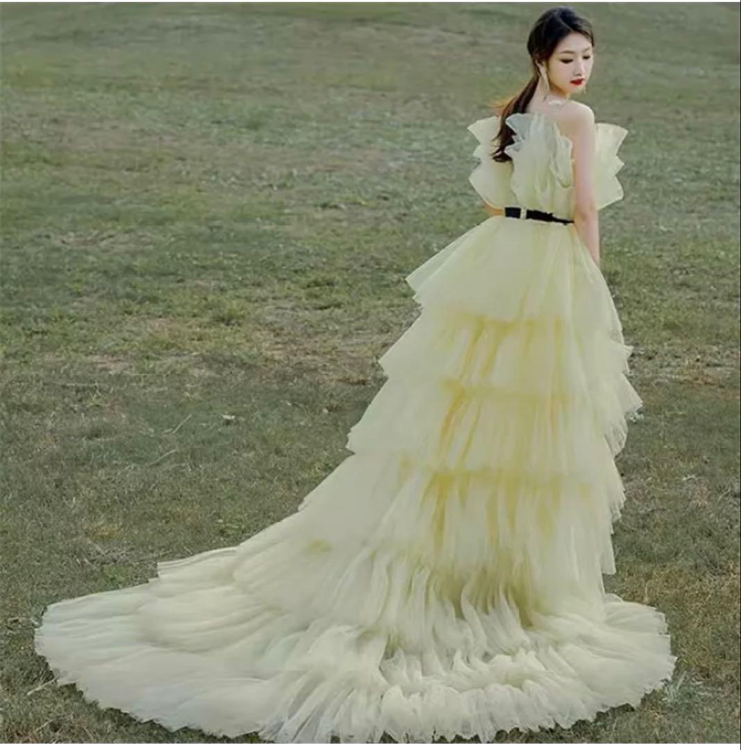 イエロー ティアードチュールドレス