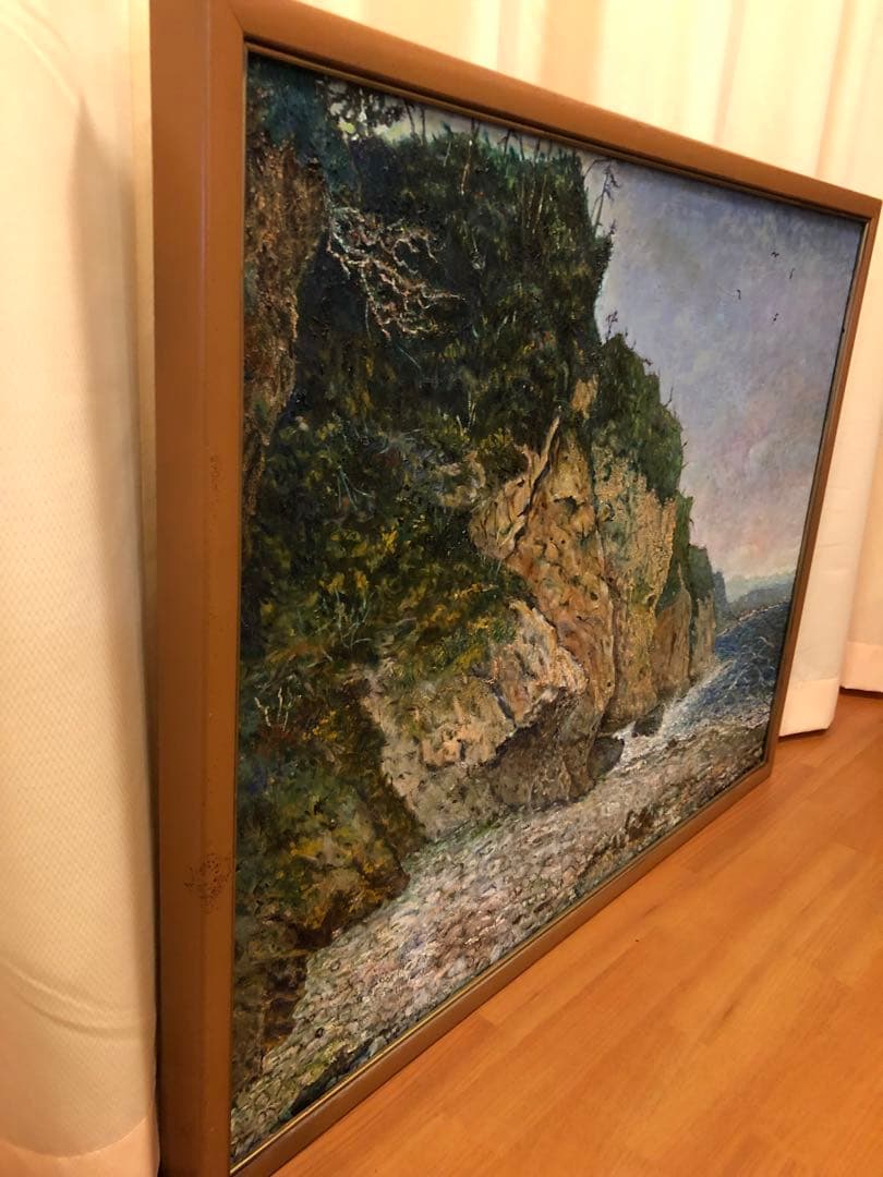 油彩画　　題名　絶壁の高浜海岸