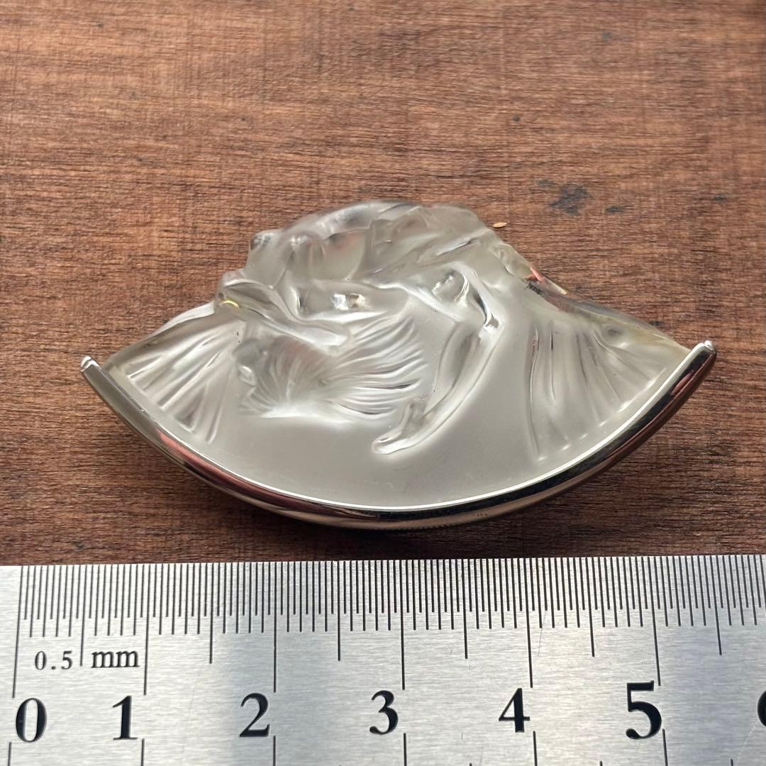 LALIQUE◎ シルバー925刻印カービングクリスタルブローチ◎ルネ・ラリック