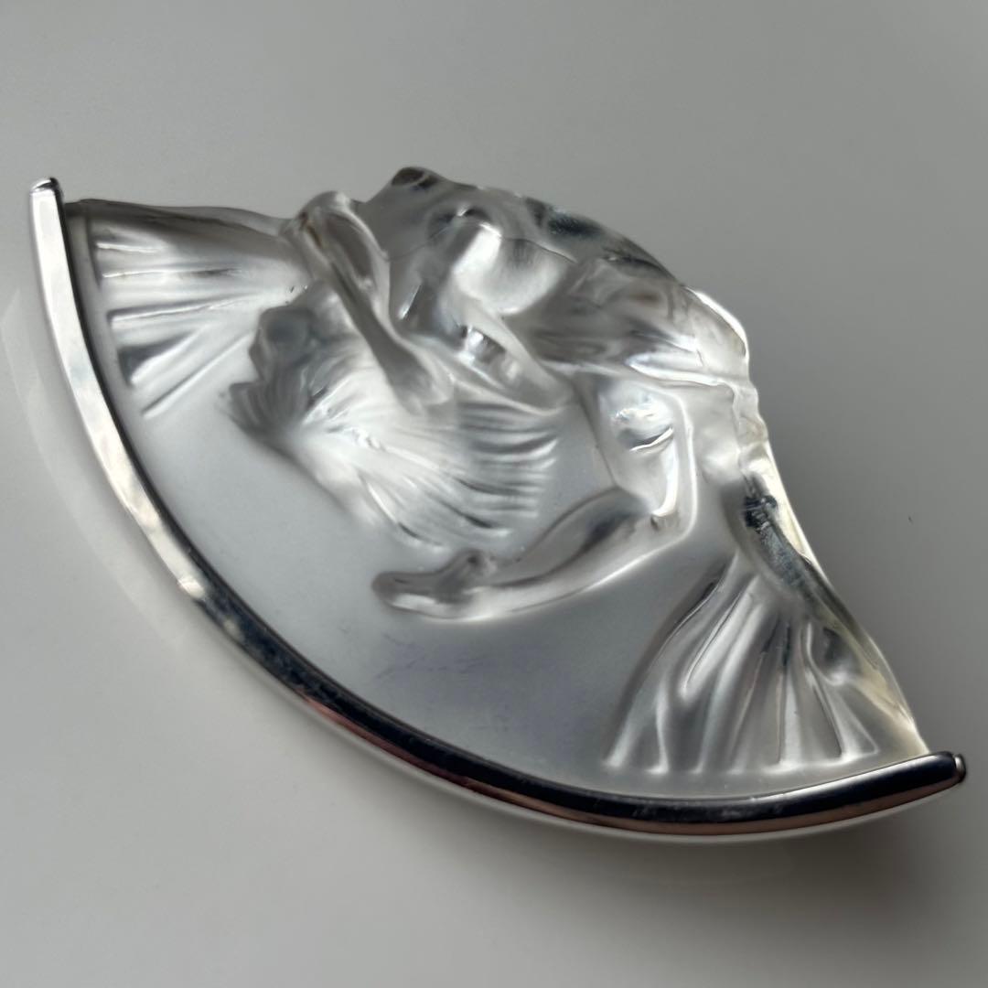 LALIQUE◎ シルバー925刻印カービングクリスタルブローチ◎ルネ・ラリック