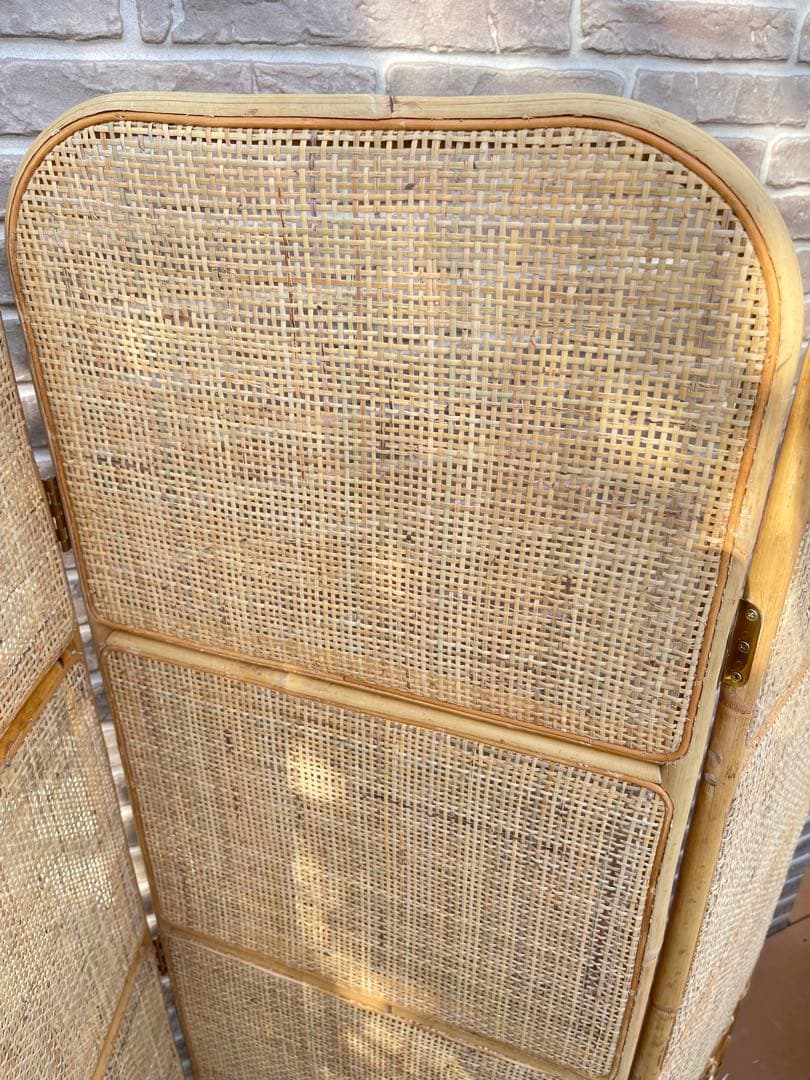 高級　ラタン 籐 3連パーテーション 衝立 間仕切り 昭和レトロ 新品未使用