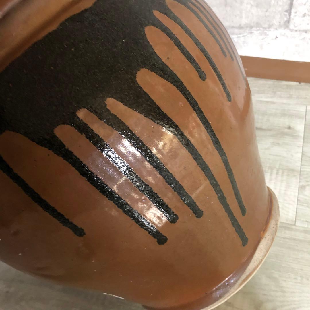 希少大型水甕かめつぼ漬物梅干し壺34cm水鉢睡蓮鉢陶器焼き物ビンテージ当時物