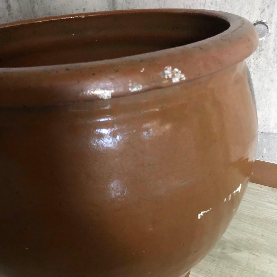 希少大型水甕かめつぼ漬物梅干し壺34cm水鉢睡蓮鉢陶器焼き物ビンテージ当時物