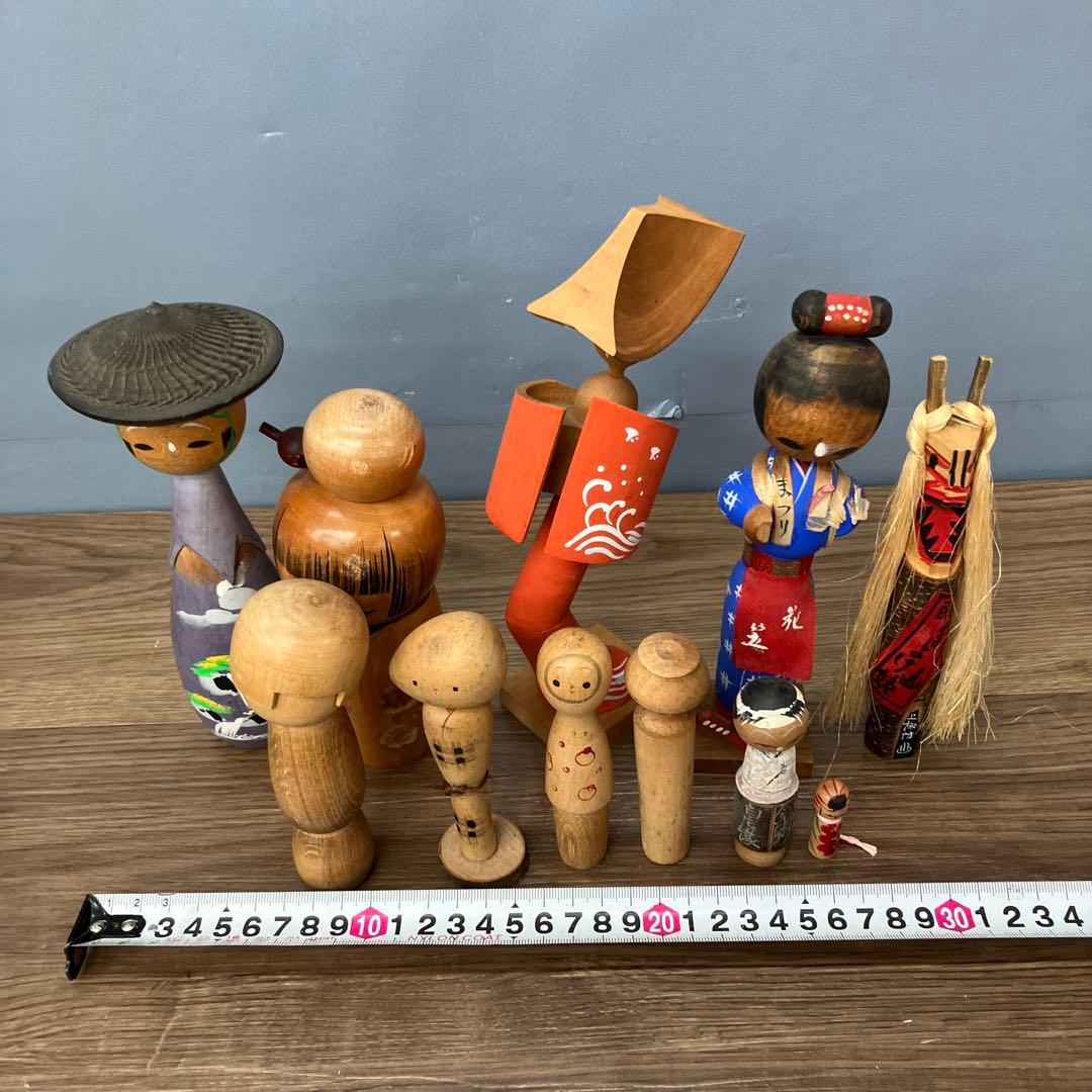 4F こけし まとめ売り 創作こけし 民芸品 木工品 11点セット アンティーク