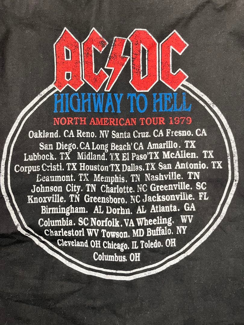 AC/DC ハイウェイ・トゥ・ヘル 1979ツアーロンT ブラックフェード　XL