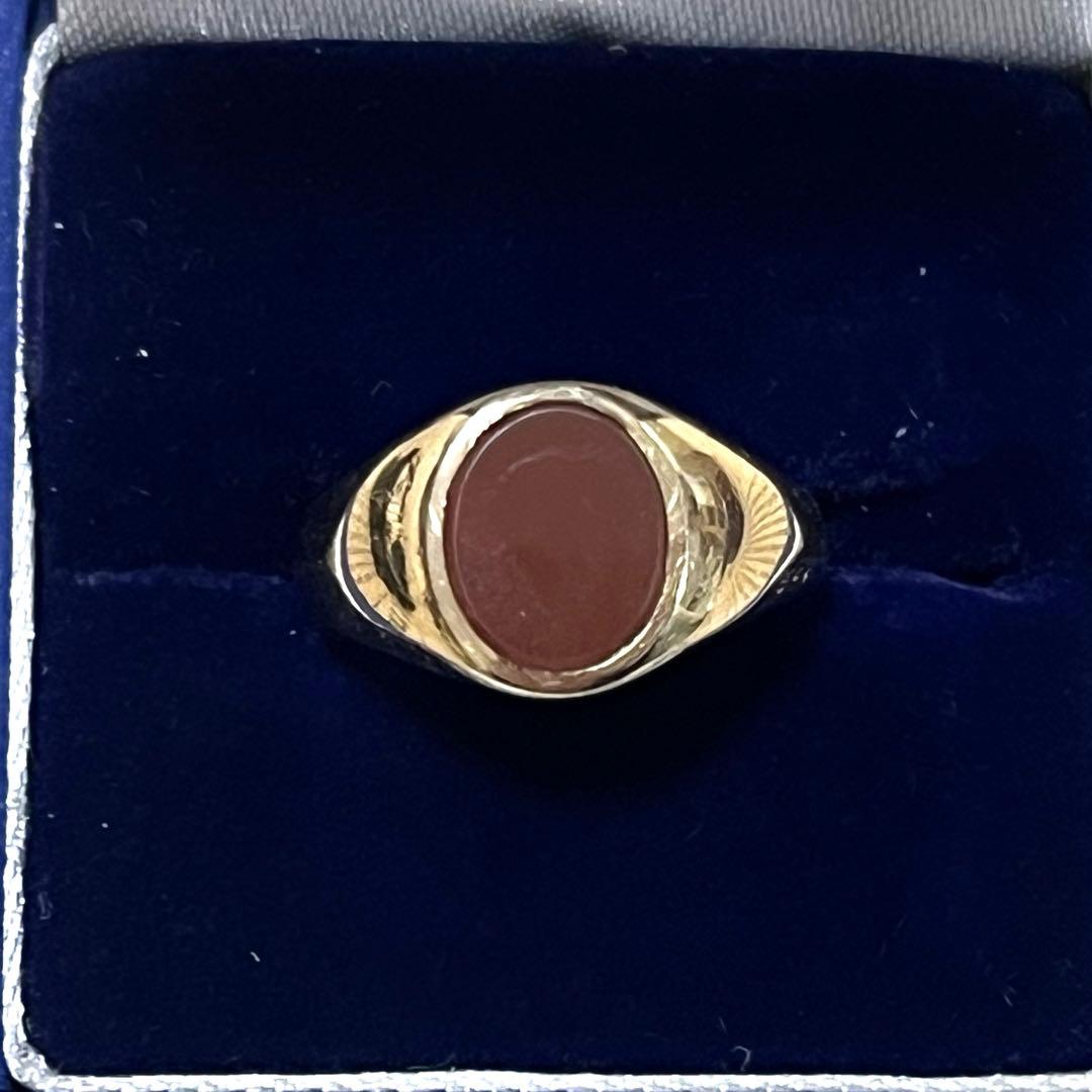 【最高級の輝き】9金 カーネリアン シグネットリング ロンドン1966年