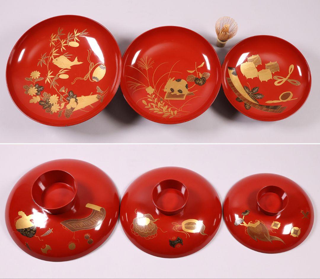 【MB59】大型 九ッ組大盃 盃台 伝統柄 絵変金蒔絵 木製 松竹梅 節句 朱塗