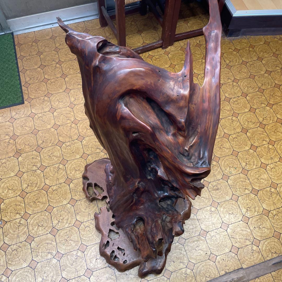 屋久杉　ダークブラウン 木製彫刻 自然形状