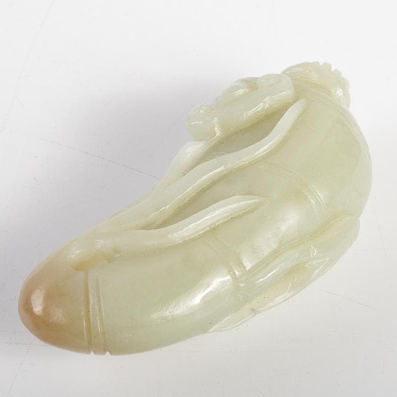 中国　玉石白玉彫刻　霊芝刻　根付　紙鎮　置物　C　R7025E