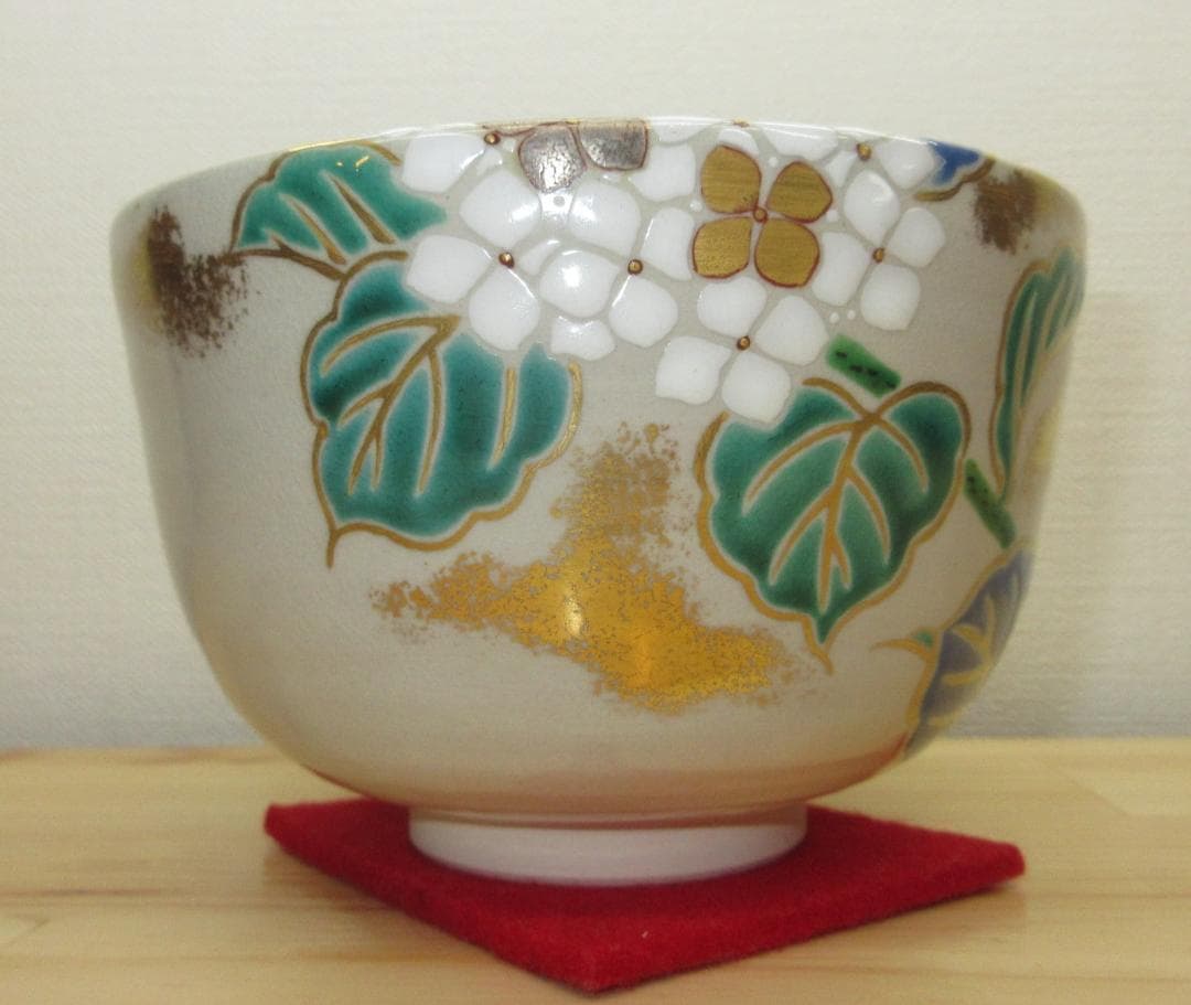 送料込【逢絢亭・新品】茶道具 茶碗 京焼 仁清 紫陽花の図 手塚岳陵 共箱入り