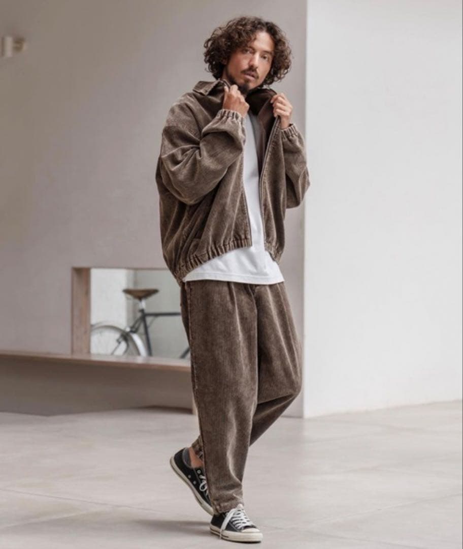 【新品】フェード加工コーデュロイZIPブルゾン セットアップ バルーン ブラウン