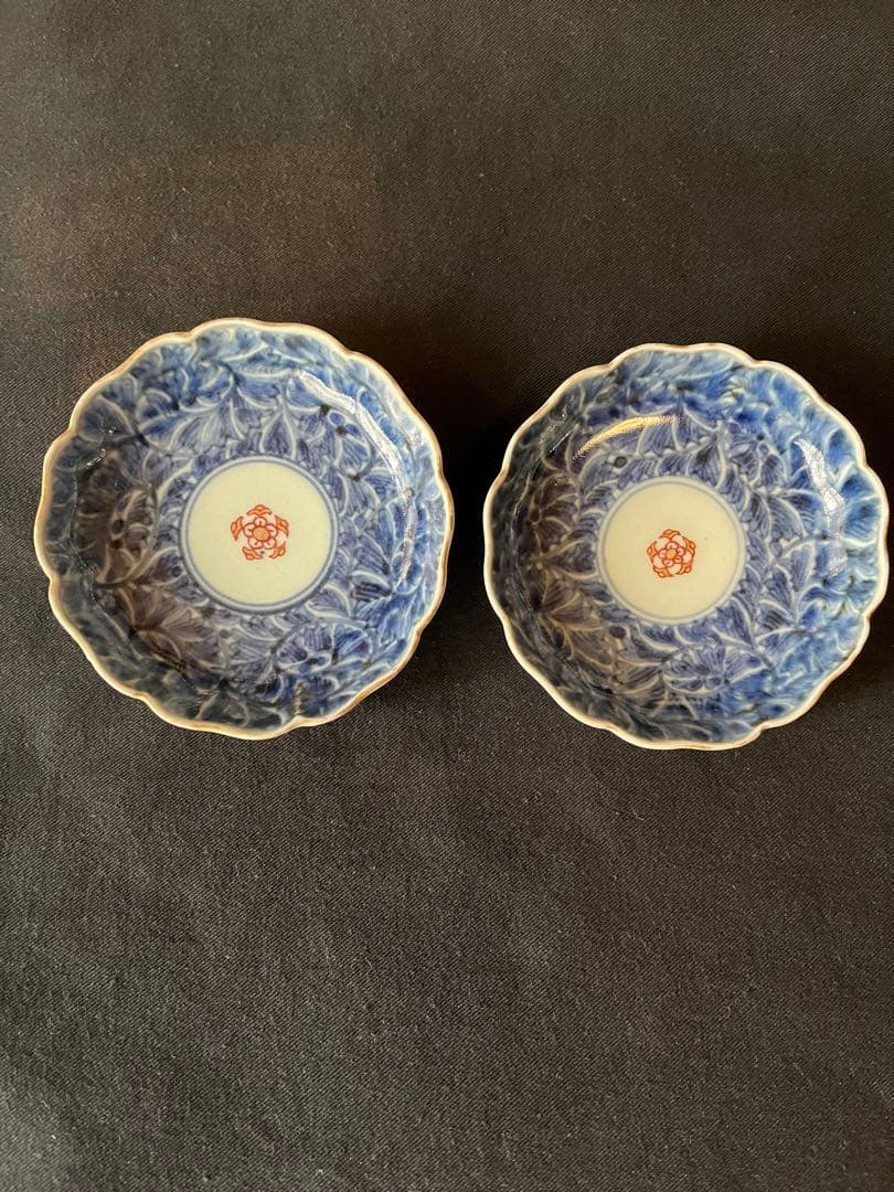 もう貴重！江戸中期 「成化年製」銘 小皿 2枚 天明6年頃比定 5弁花赤絵 金彩