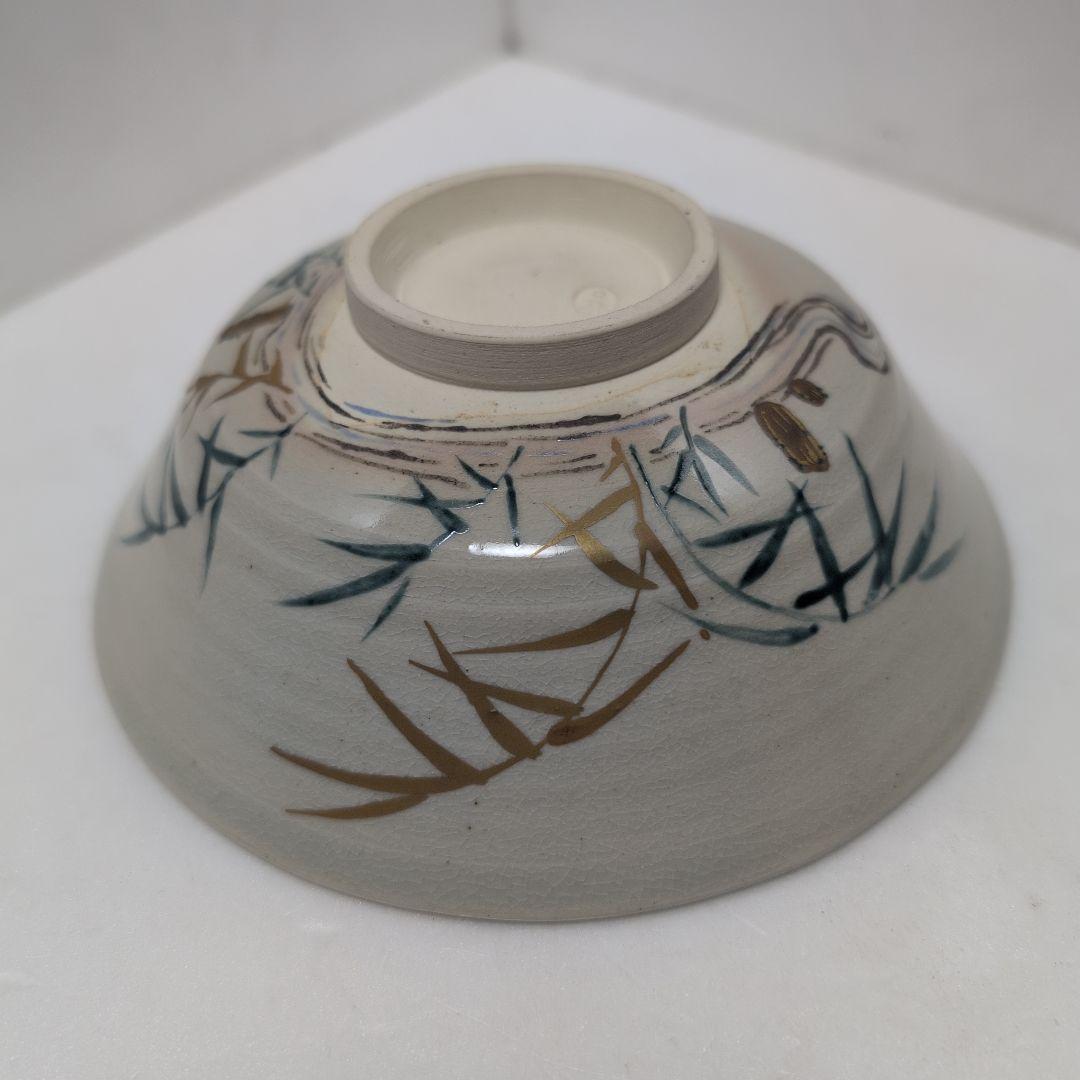 膳所焼　色絵　葦茶碗