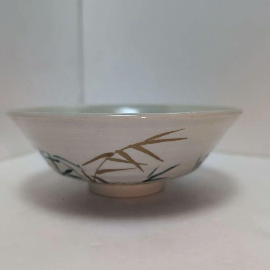 膳所焼　色絵　葦茶碗