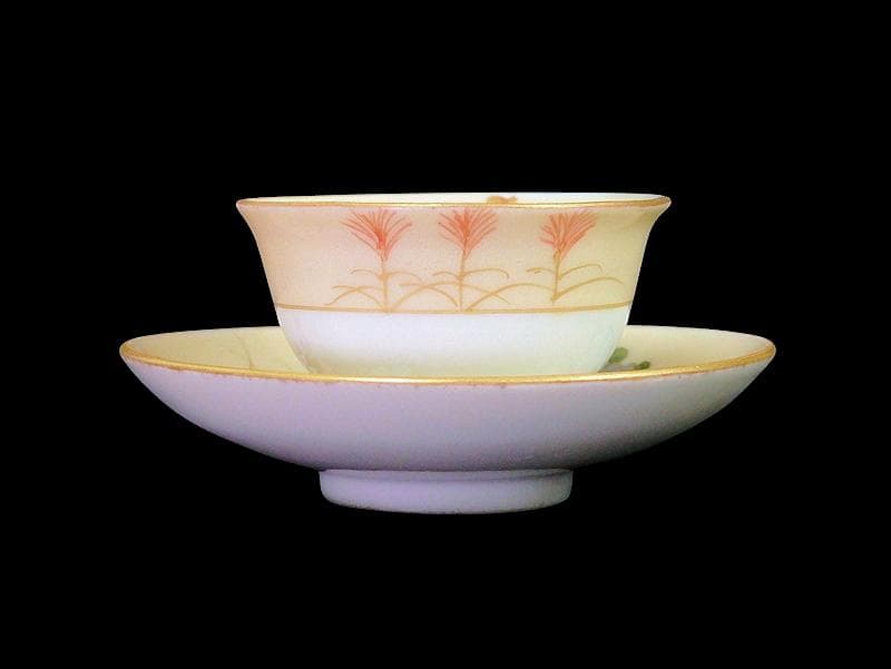 九谷　柄本暁舟　金襴手　秋草の図　盃及び盃台セット　F179AS-DAw