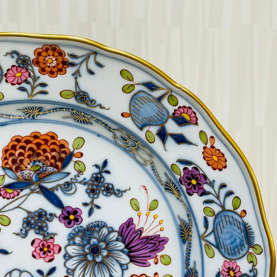 Meissen マイセン カラーオニオン 金彩 プレート ボタン剣 約24cm