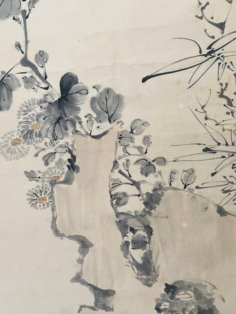 日本画、掛軸、落款肉筆紙本、浦上春琴作品、菊　雀図古美術、美術品、アンティーク、