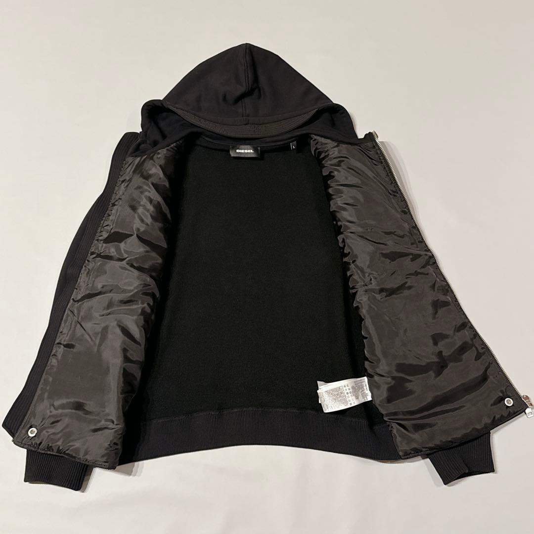 未使用級 DIESEL ディーゼル 異素材ZIPパーカー L ブラック